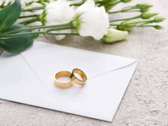 Stock photo golden wedding rings envelope white Hochzeit Mallorca